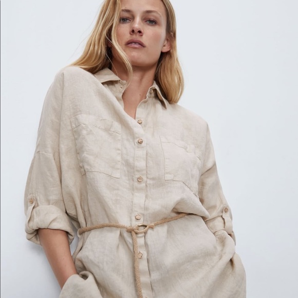 COPY - Zara NWT Stone Oversized Linen Shirt size medium - Picture 6 of 11